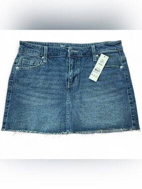 No Boundaries Denim Mini Skirt in Blue with Frayed Hem